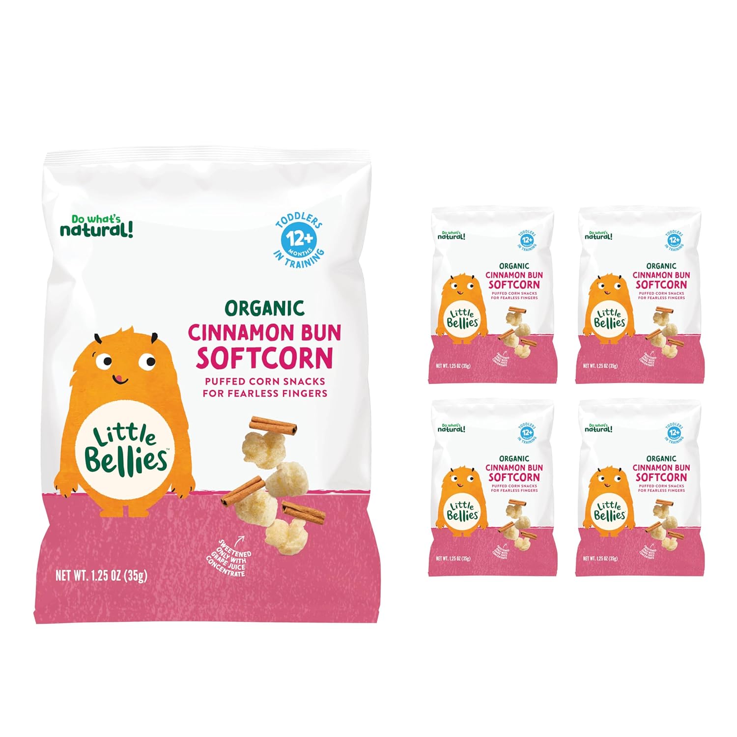 Little Bellies Organic Cinnamon Bun Softcorn Toddler Snack (5 x 1.25 oz Individual Packs)