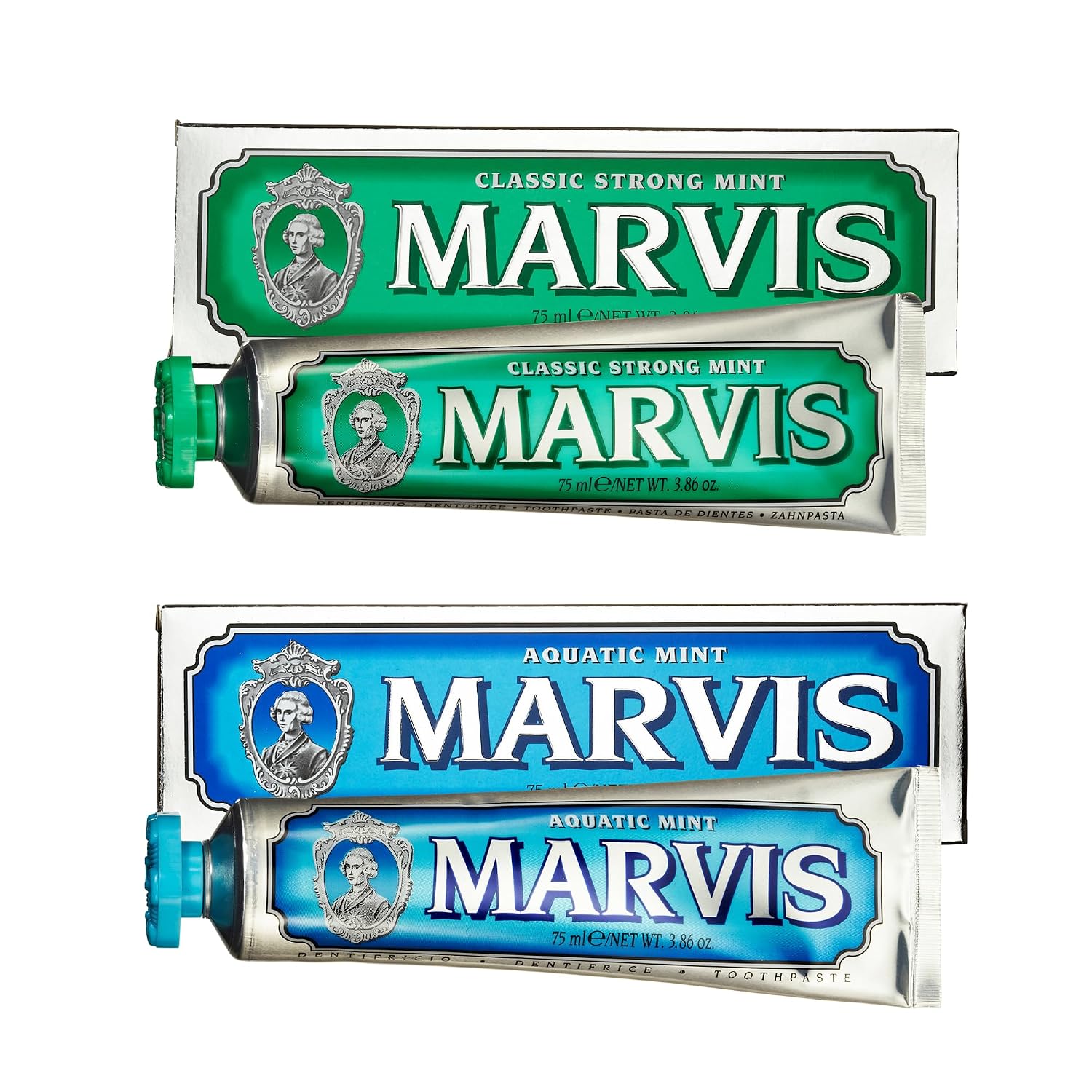 Marvis Classic Strong Mint and Aquatic Mint Toothpaste Set, 3.8 oz