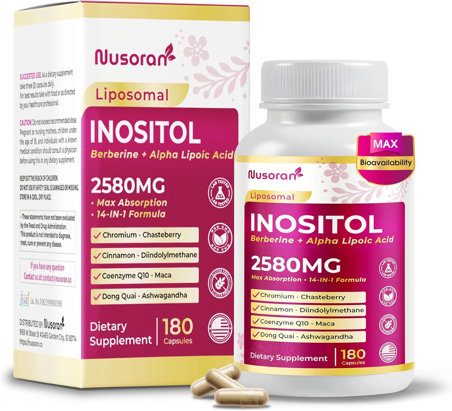 Ultra Inositol 2580mg - 14-in-1 with Berberine, Alpha Lipoic Acid, Chasteberry, DIM - Max Absorption - Made in USA - 180 Capsules - Non-GMO, Gluten-Free, Lab Tested