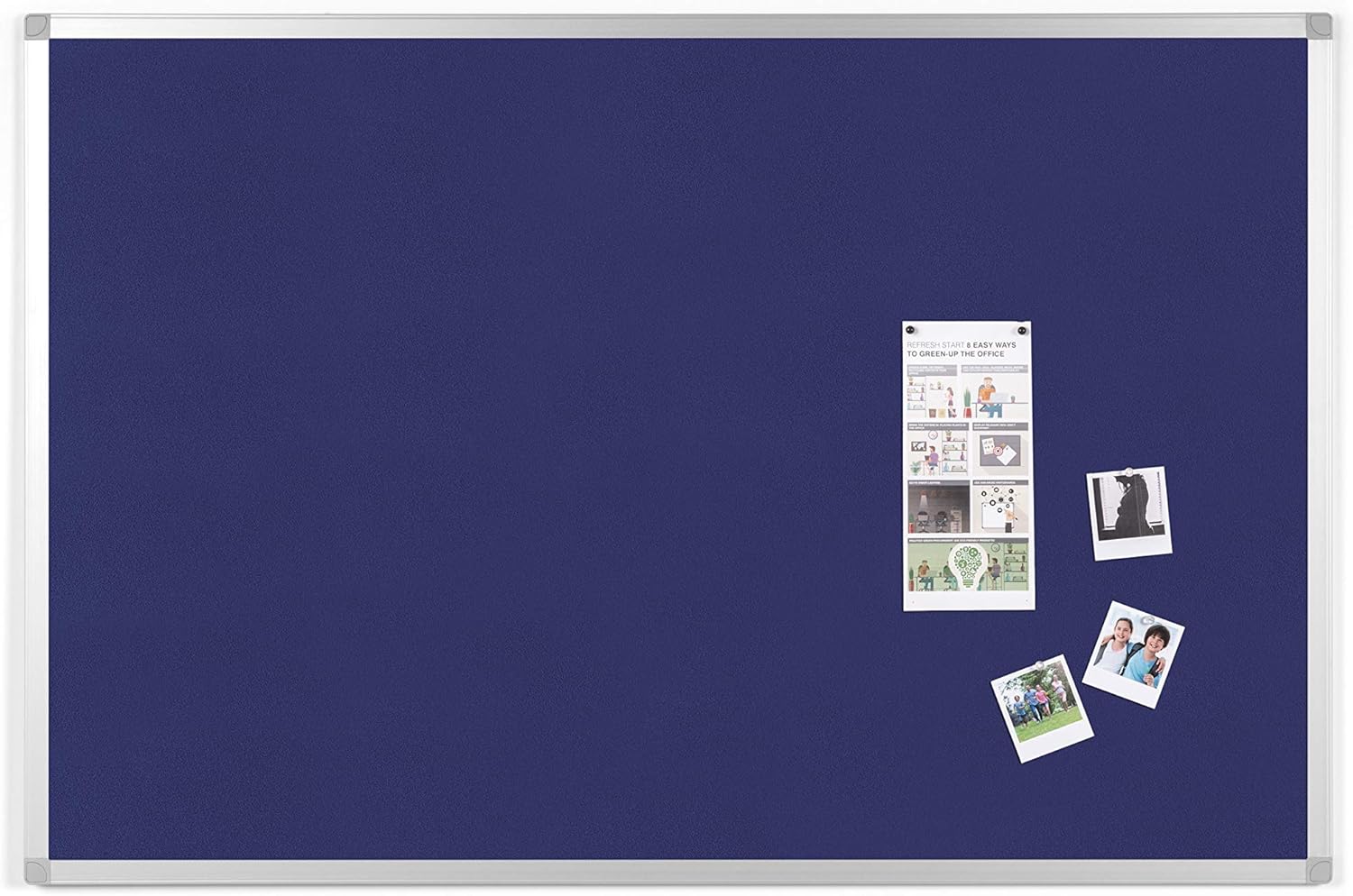 Felt Notice Board - 1050 x 750 mm - Blue Felt Surface, Aluminium Frame
