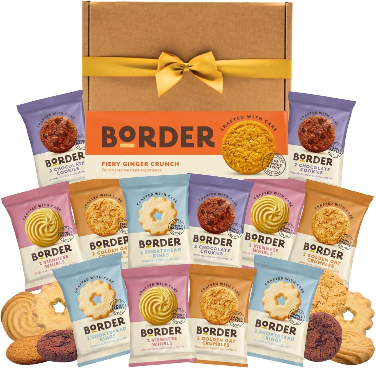 Border Biscuits Gift Set Biscuit Hamper (36 Biscuits) - x12 Border Biscuits Twin Packs 4 Varieties Bundled With Border Ginger Biscuits 135g - Biscuit Gift Box