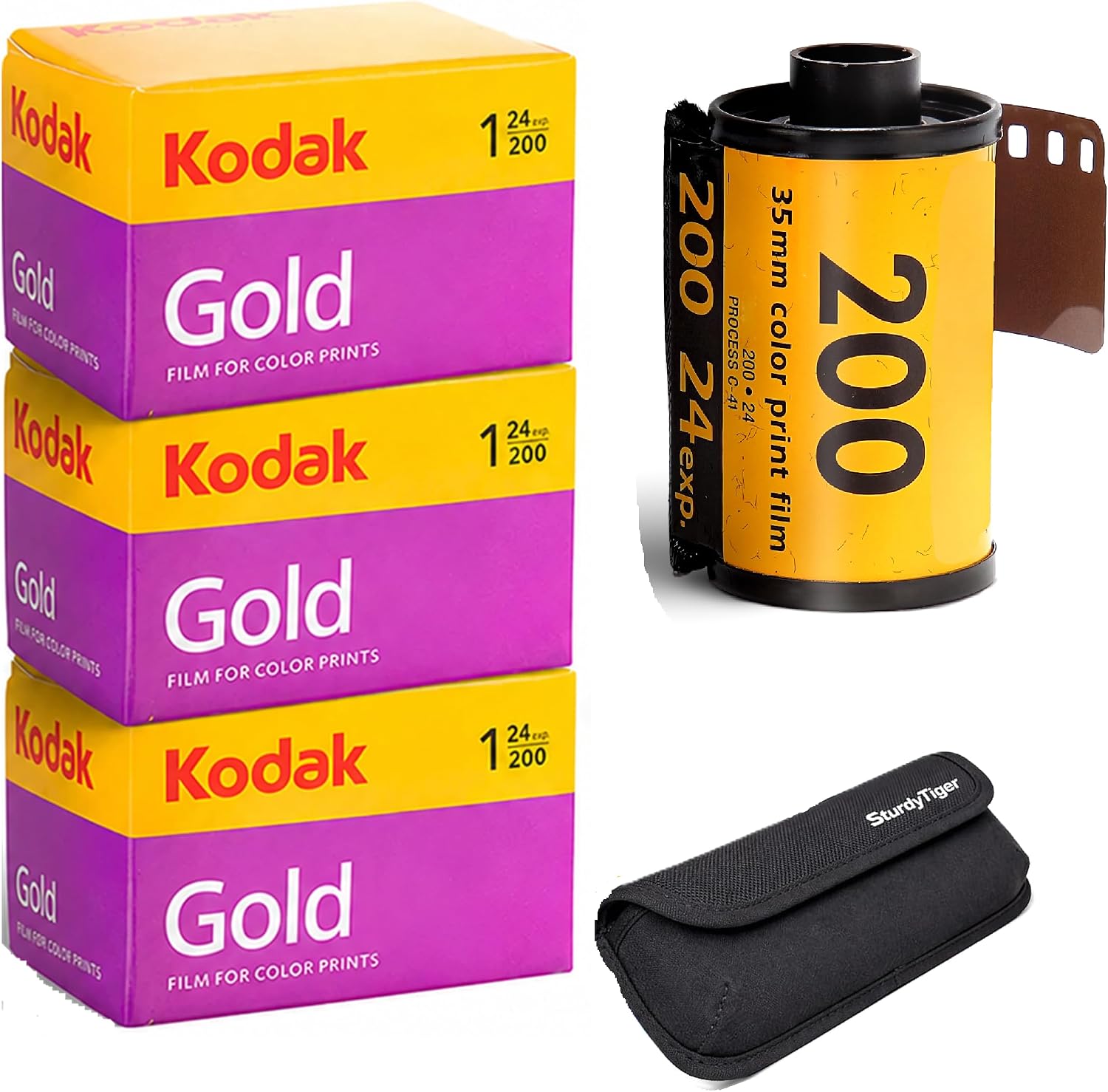 Kodak Gold 200 35mm Film Roll 24 Exp 3 Rolls with Sturdy Tiger Storage Case