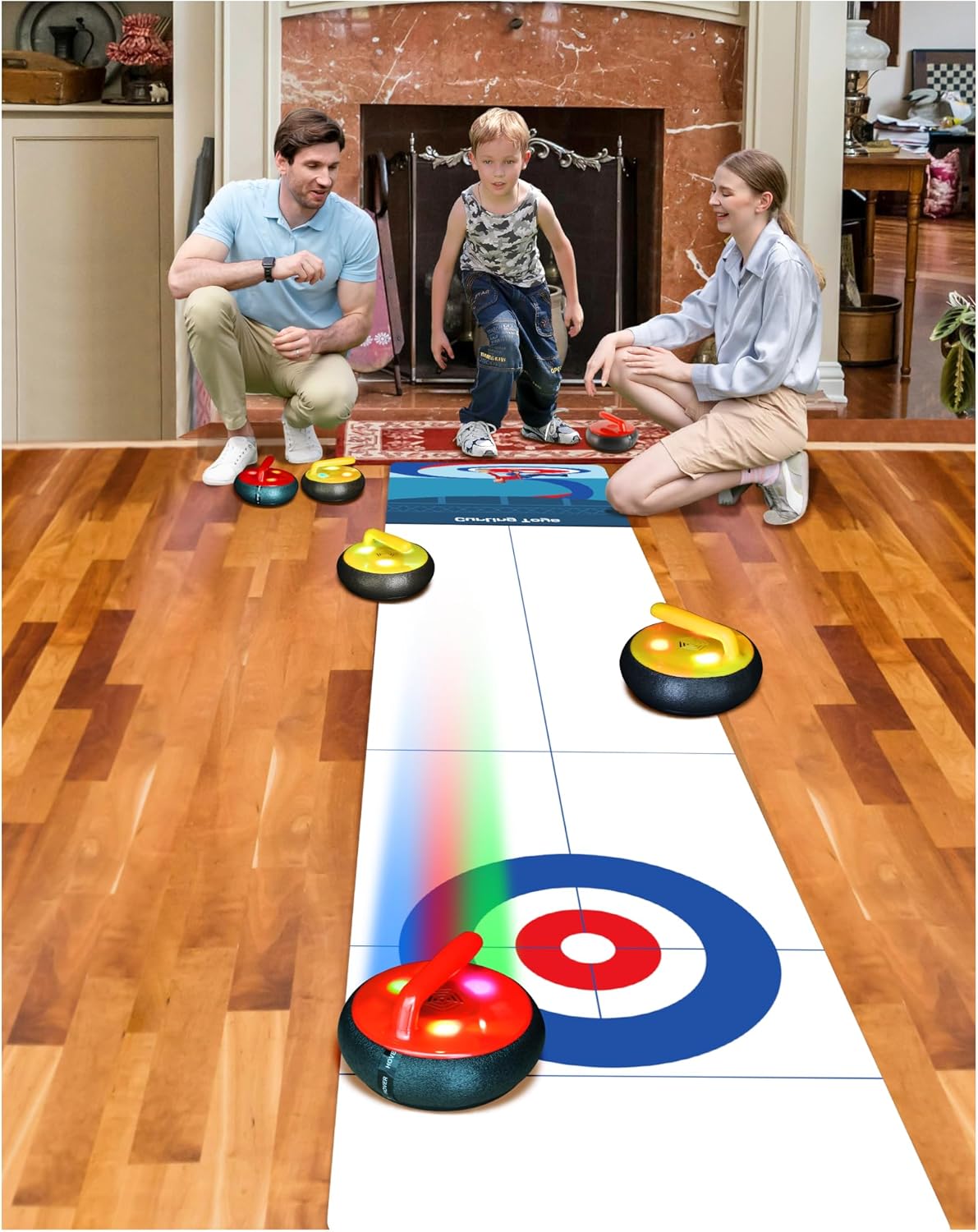 Air-Powered Curling Set – Indoor Floating Stones with Curling Mat, Fun Family Game for 2 Players, Easy Setup & Competitive Play