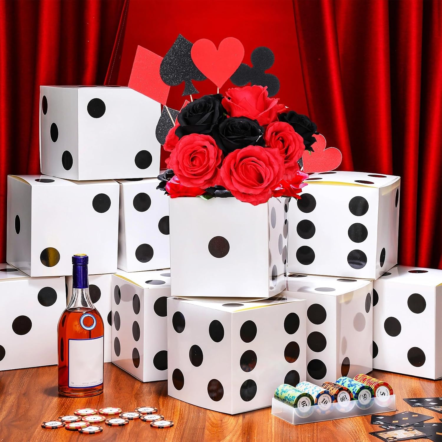 Jexine 15 Pcs Casino Theme Party Decorations Dice Favor Boxes 7 x 7 x 7 Inches Gable Boxes for Party Favors Three Dimensional Dice Decor Dice Boxes for Centerpieces Casino Night Supplies (White)