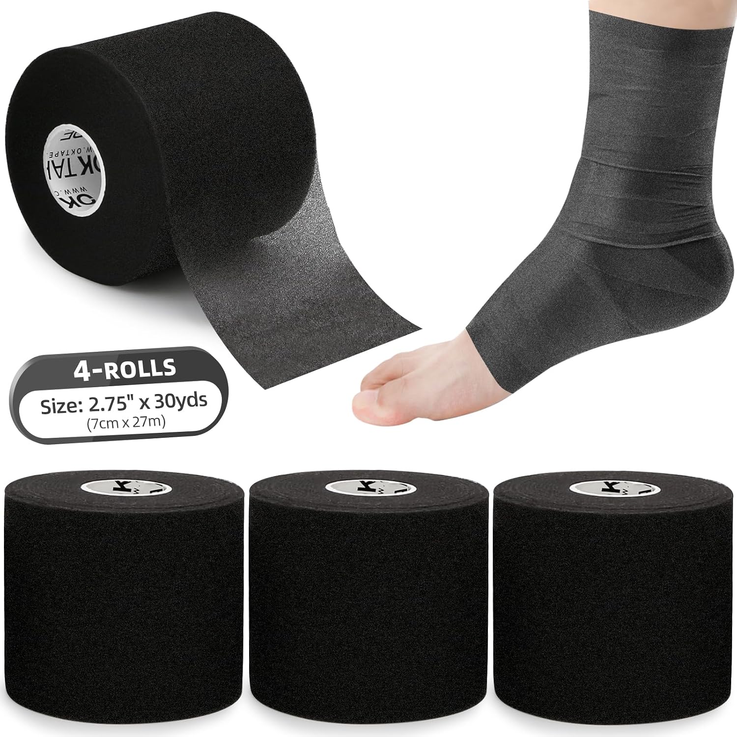 OK TAPE Pre Wrap Tape 4-Rolls 120 Yds Athletic Foam Underwrap for Sports