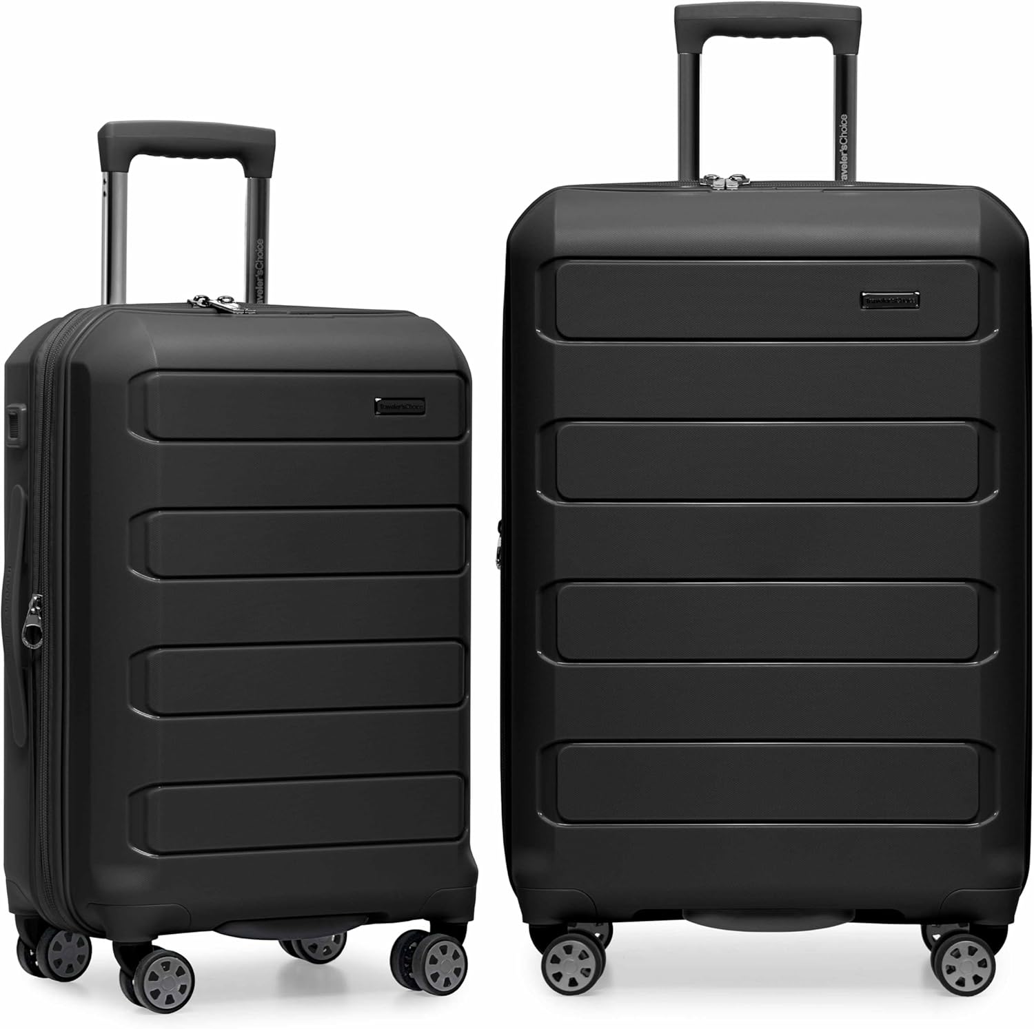 Traveler's Choice Pagosa Indestructible Hardshell Expandable Spinner Luggage, Black, 2 Piece Set