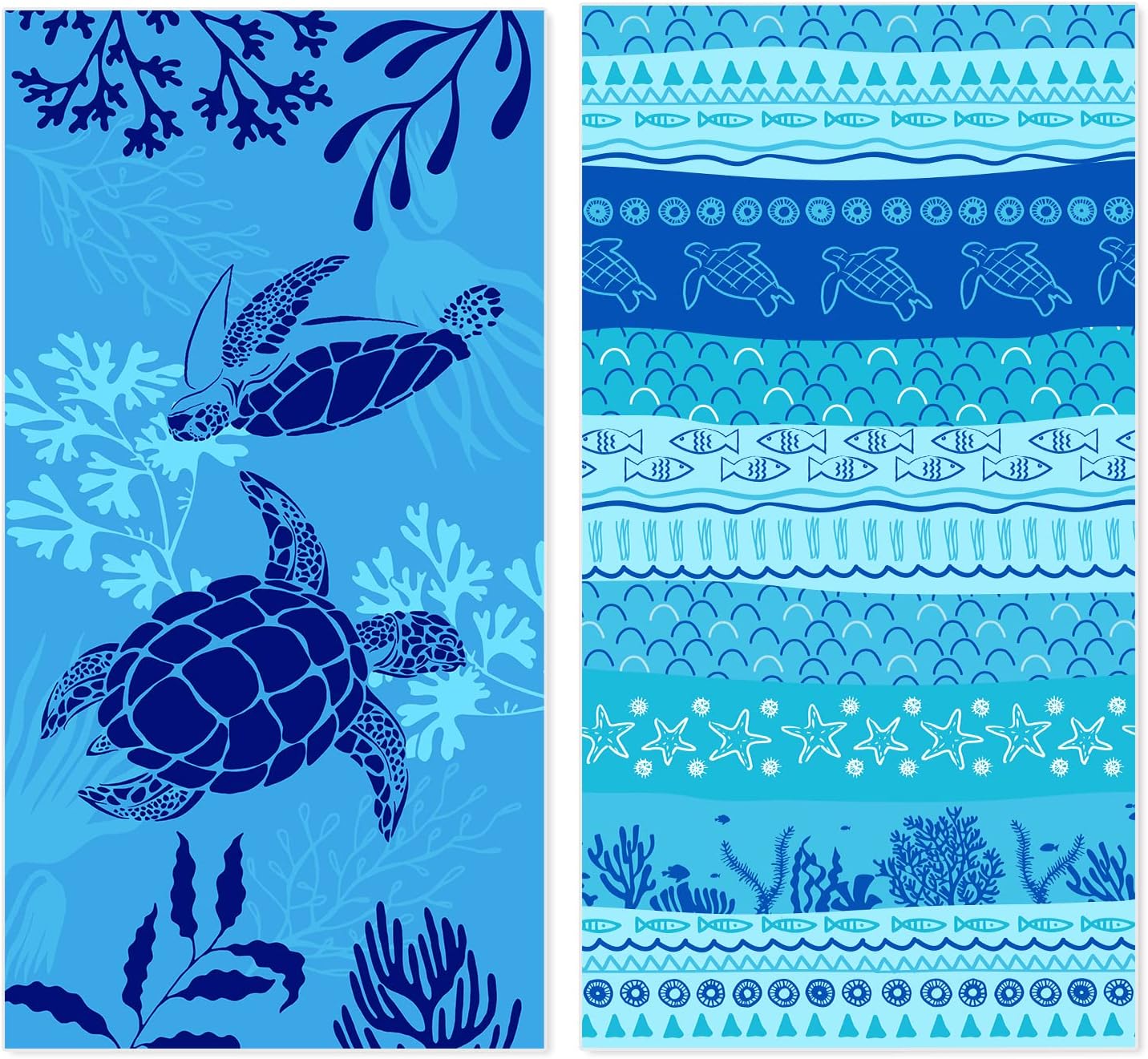 Microfiber Sand Free Beach Towel 72"x36",Extra Large Lightweight Super Absorbent Thin Fast Drying Towels for Swimming Outdoor Travel Hiking Camping Adults(2 Pack Turtle)