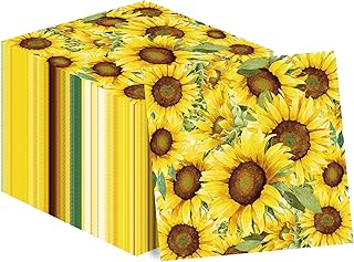 80Pcs Sunflower Paper Napkins Sunflower Disposable Party Napkins Set Sunflower Paper Luncheon Napkins Sunflower Theme Party Supplies for Sunflower Themed Parties, 6.5 Inch