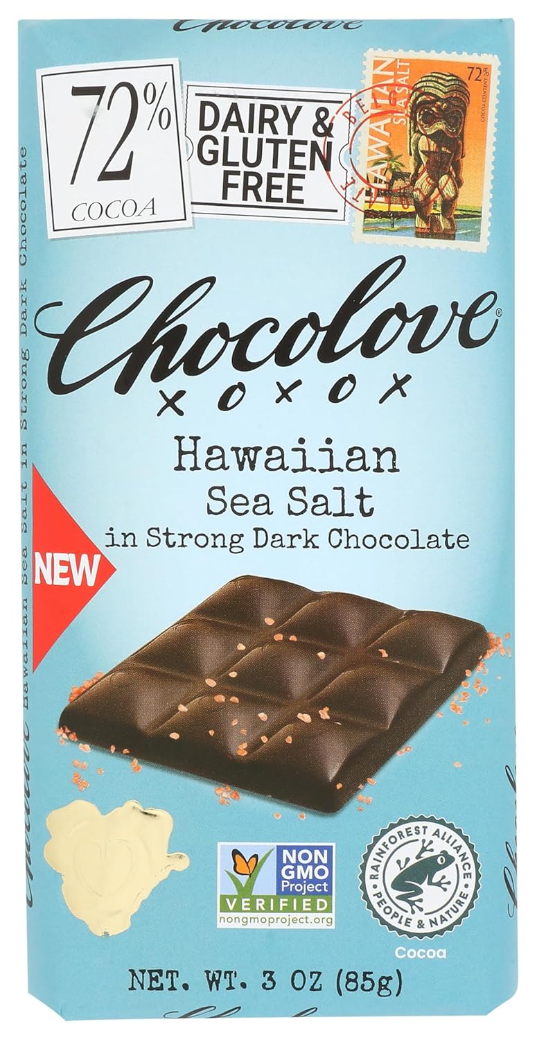 CHOCOLOVE Hawaiian Sea Salt 72% Dark Chocolate Bar, 3 OZ