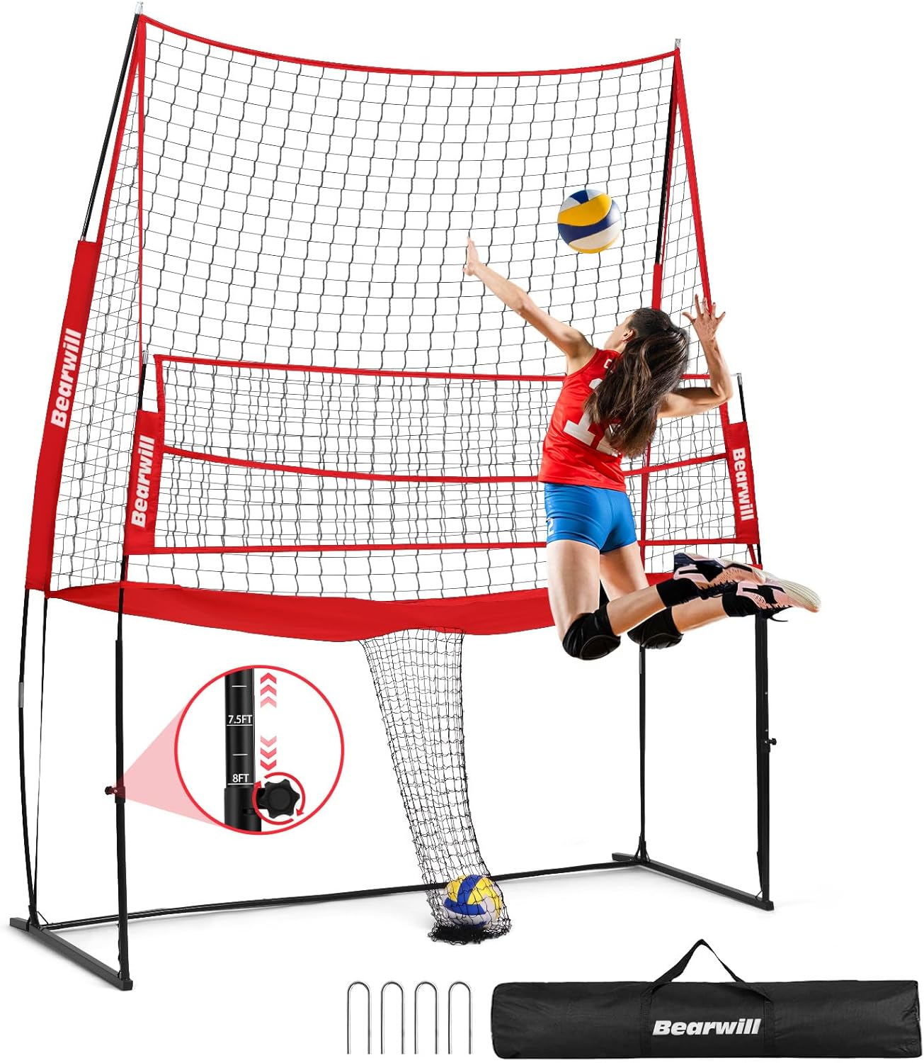 Volleyball Training Equipment, Volleyball Practice Net System Update Freely Adjustable, Portable Volleyball Net for Backyard Indoor Outdoor Hitting Serving Passing Practice