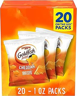 Goldfish Cheddar Cheese Crackers, Baked Snack Crackers, 1 oz On-the-Go Snack Packs, 20 Count Box