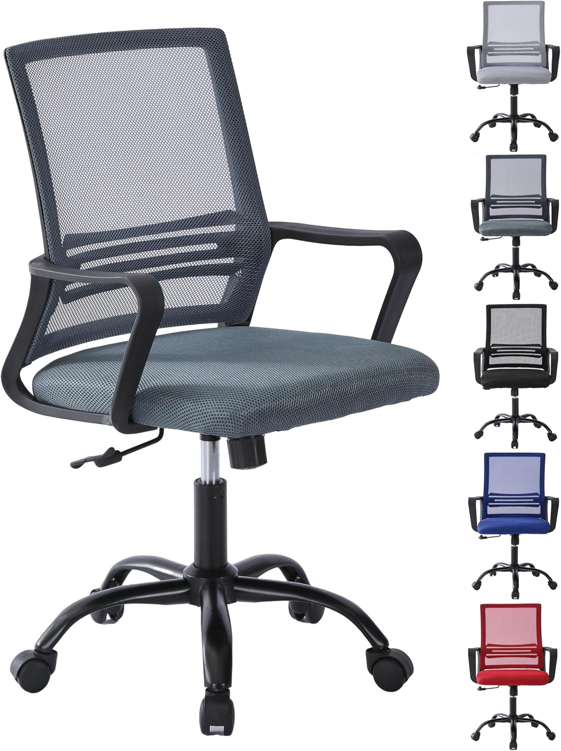 mcc direct Adjustable Office Chair, Ergonomic Mesh Swivel Office Chair with Padded Seat Cushion, Height Adjustable Computer Chair with Lumbar Support and Swivel Rocking for Home,Office-MESH(Dark Grey)