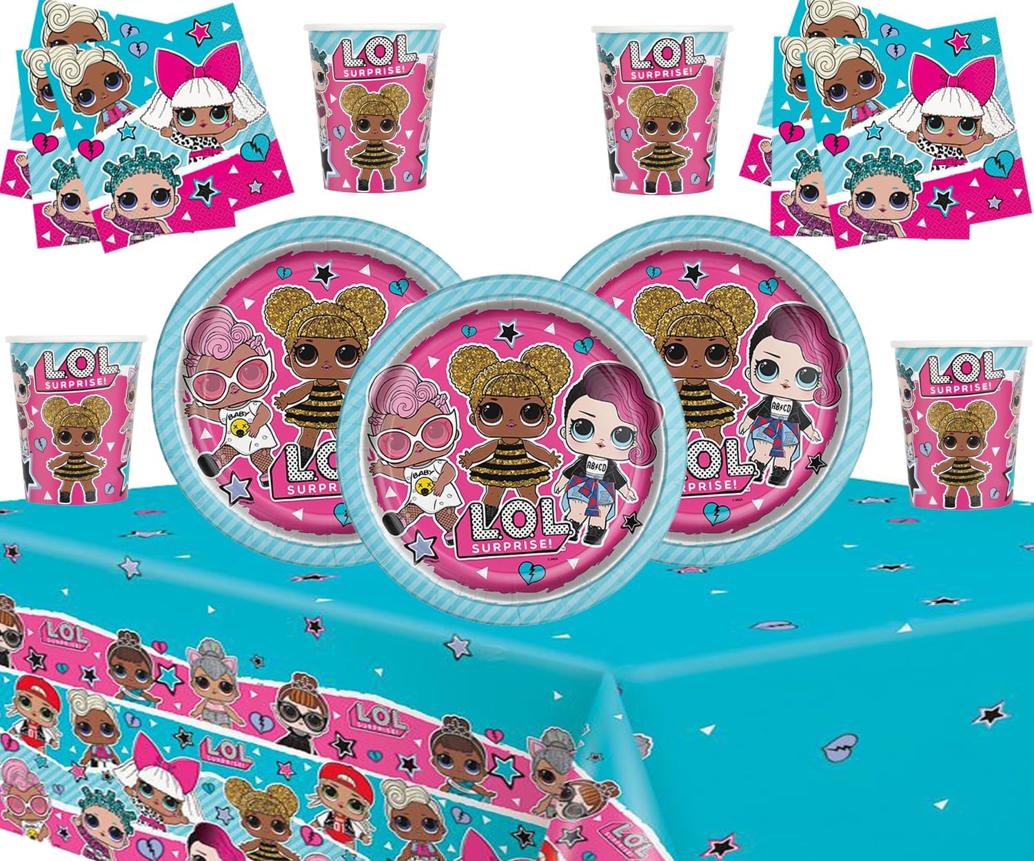 Kids Surprise Party Supplies Childrens Birthday Table Decorations Girls Themed Parties Disposable Lol Party Tableware- 16 Serves