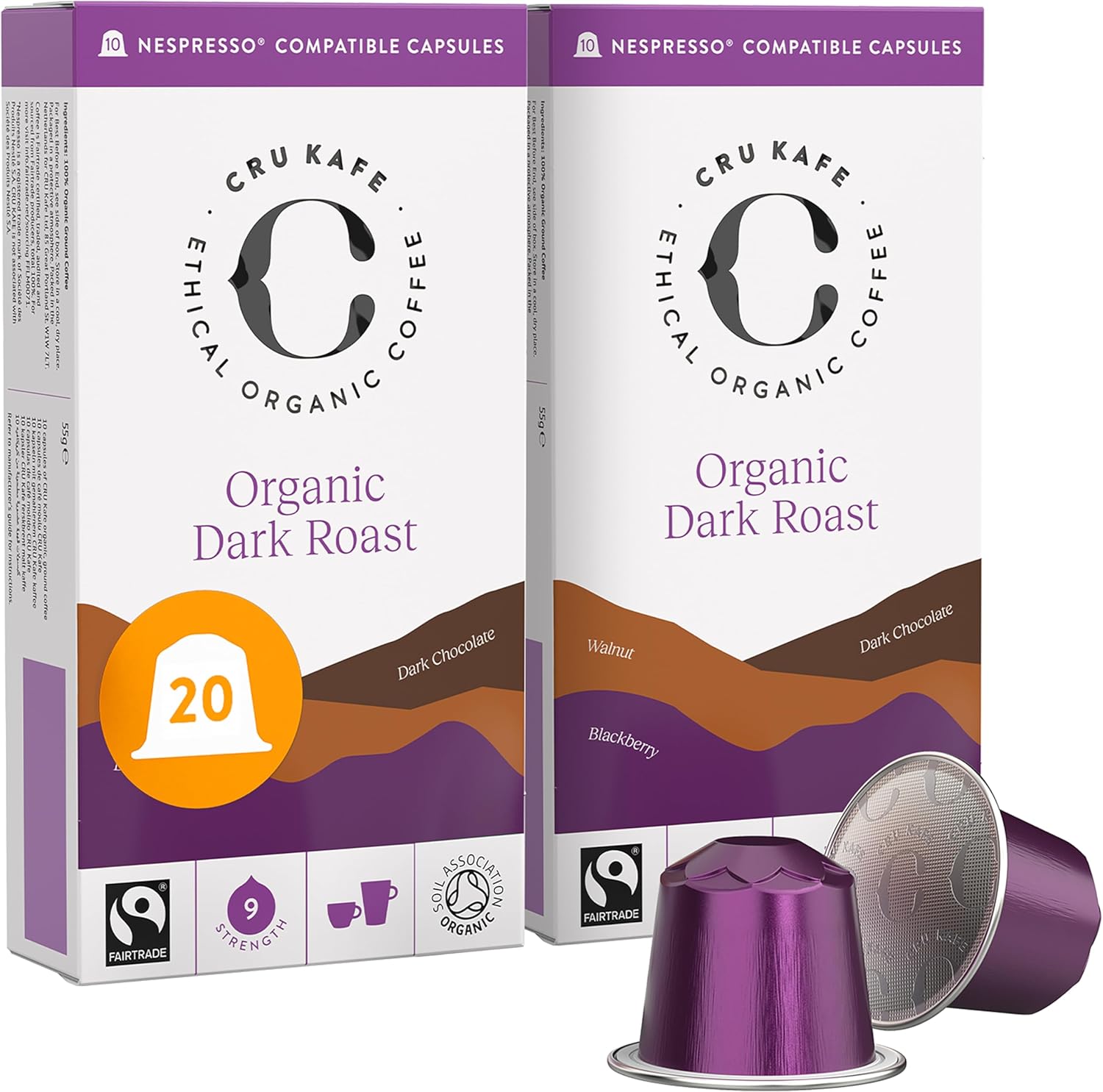 Cru Kafe Organic Bold Dark Roast Arabica Espresso Single-Serve Organic Arabica Coffee Pods (20 Pods) Compatible with Nespresso Original Line