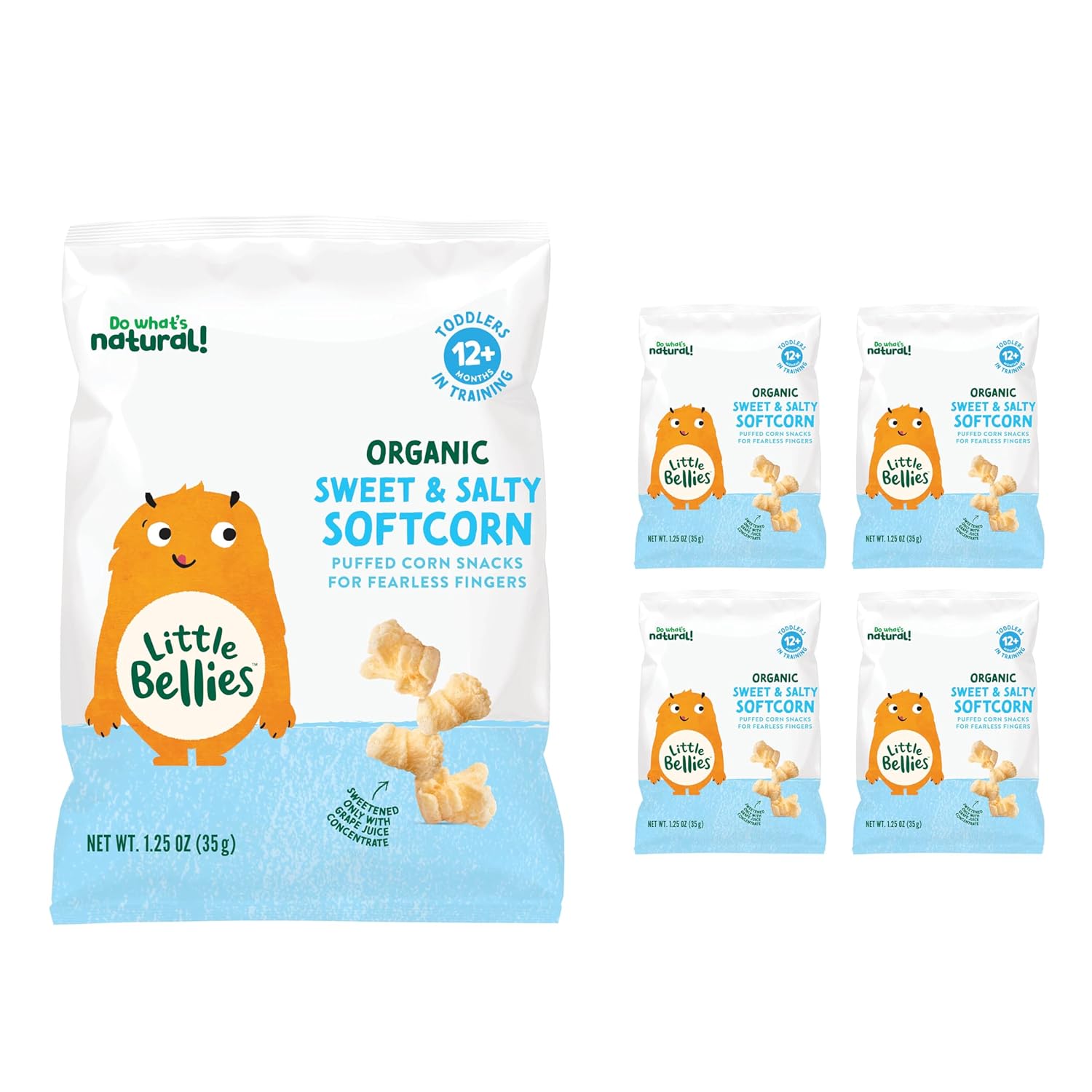 Little Bellies Organic Sweet & Salty Softcorn Toddler Snack (5 x 1.25 oz Individual Packs)