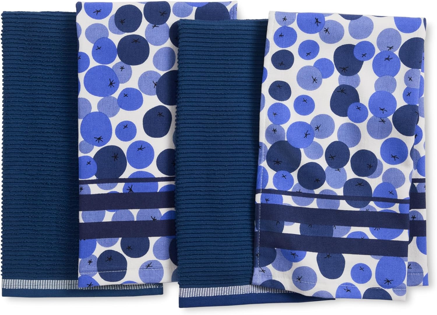 Sur La Table Kitchen Essentials Fresh Blueberries Fruit Kitchen Towel 4-Pack Set, Absorbent 100% Cotton, Blue/White, 16"x28"