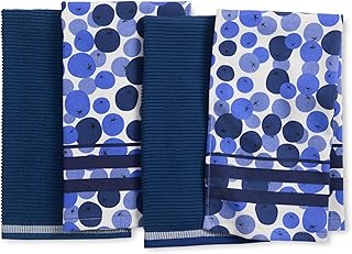 Sur La Table Kitchen Essentials Fresh Blueberries Fruit Kitchen Towel 4-Pack Set, Absorbent 100% Cotton, Blue/White, 16"x28"
