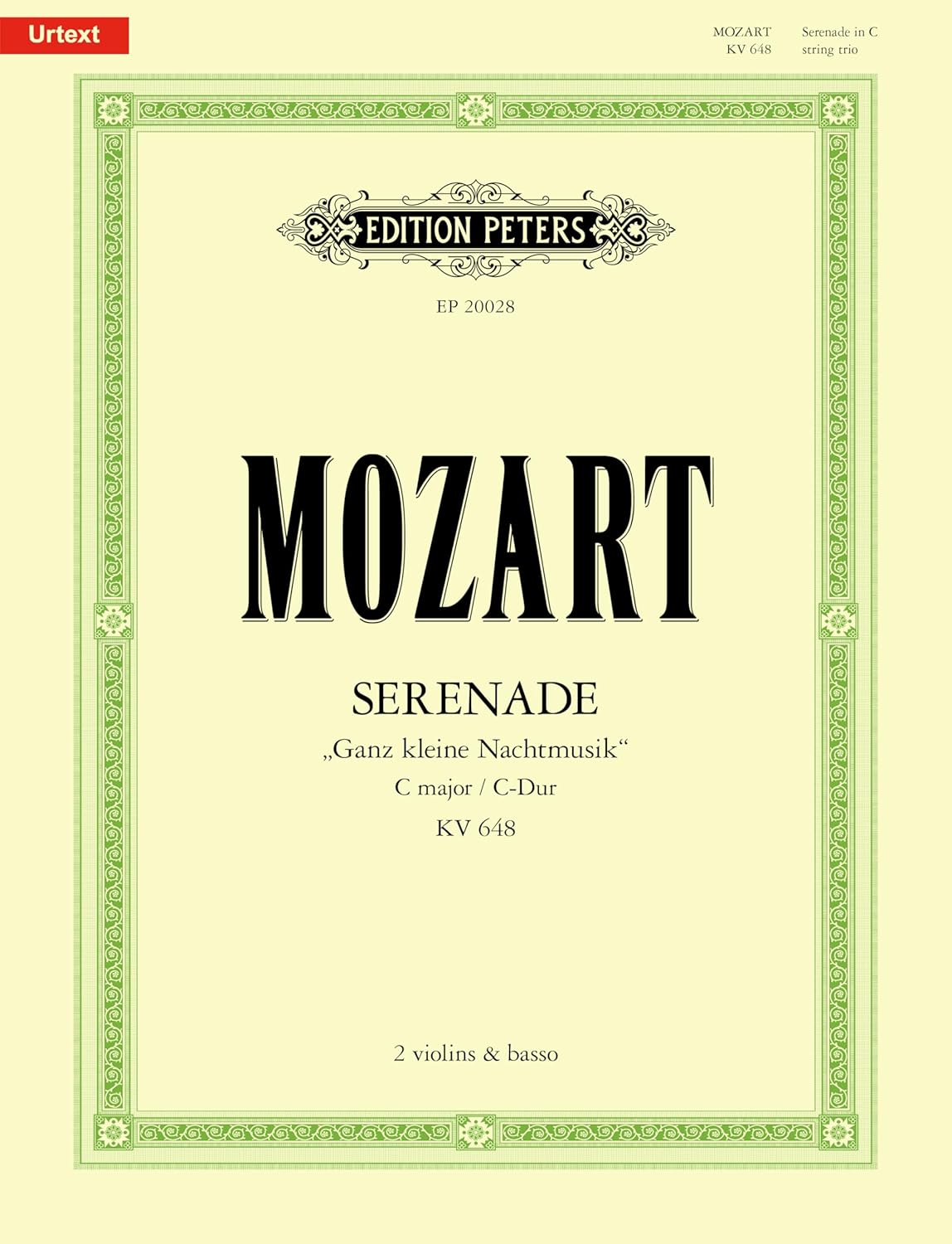 Mozart: Serenade in C K648 ‘Ganz kleine Nachtmusik’ (String Trio) (EP20028): Conductor Score & Parts (Edition Peters)