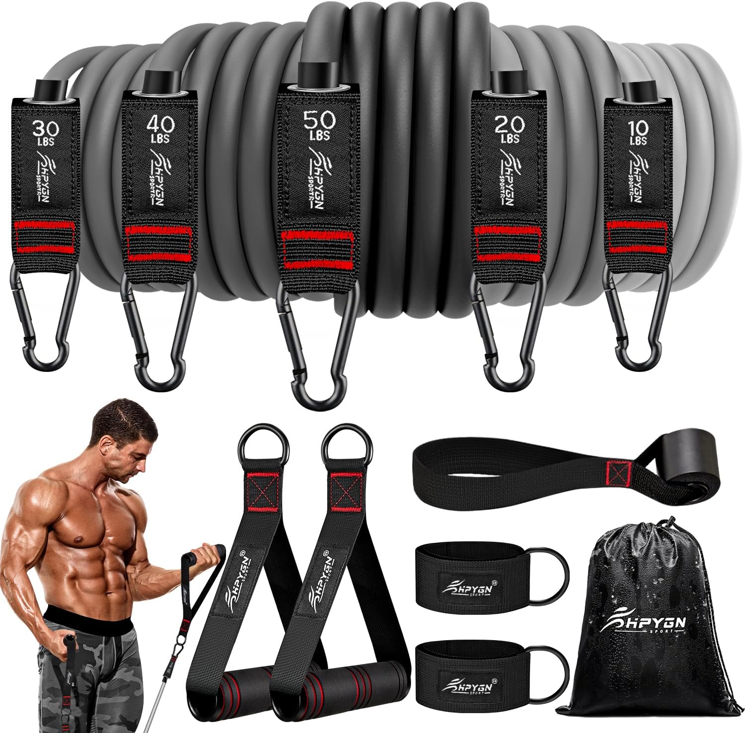 HPYGN Resistance Bands with Handles, 150 lb Exercise Bands for Home Workout