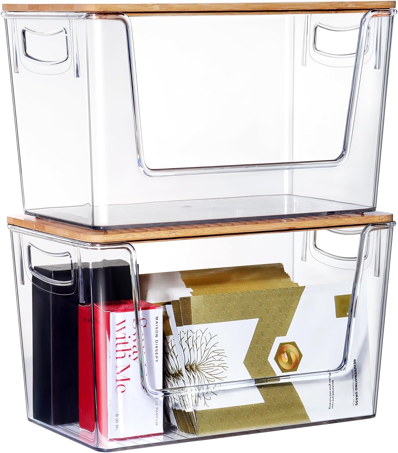 Hudgan Clear Stackable Storage Containers Acrylic Open Front Storage Bins with Lids for Bliss Bins and Kitchen Organization, Trash Bag Holder Dispenser