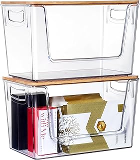 Hudgan Clear Stackable Storage Containers Acrylic Open Front Storage Bins with Lids for Bliss Bins and Kitchen Organization, Trash Bag Holder Dispenser