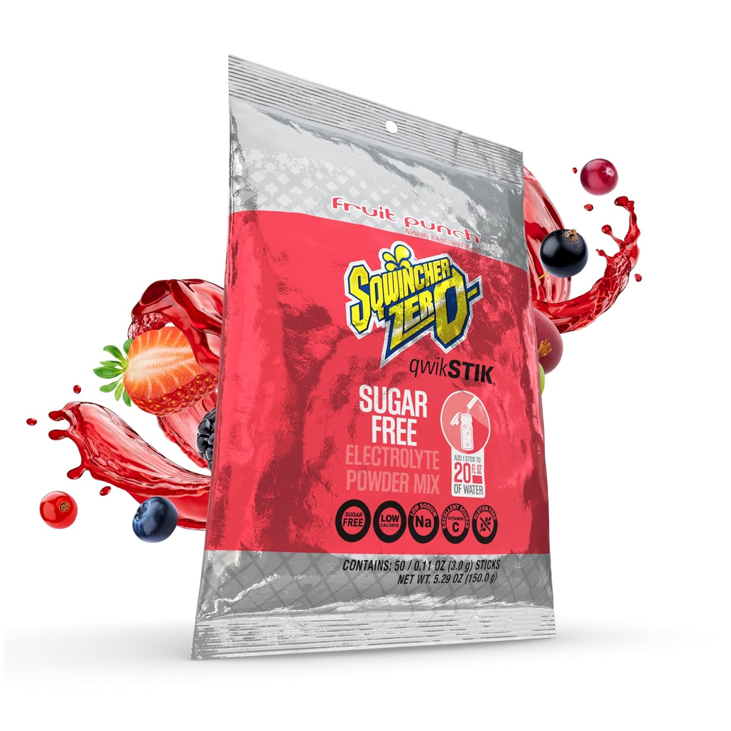Sqwincher Quik Stik Zero Oral Electrolyte Solution Fruit Punch 0.11 oz. Packet 50 Ct