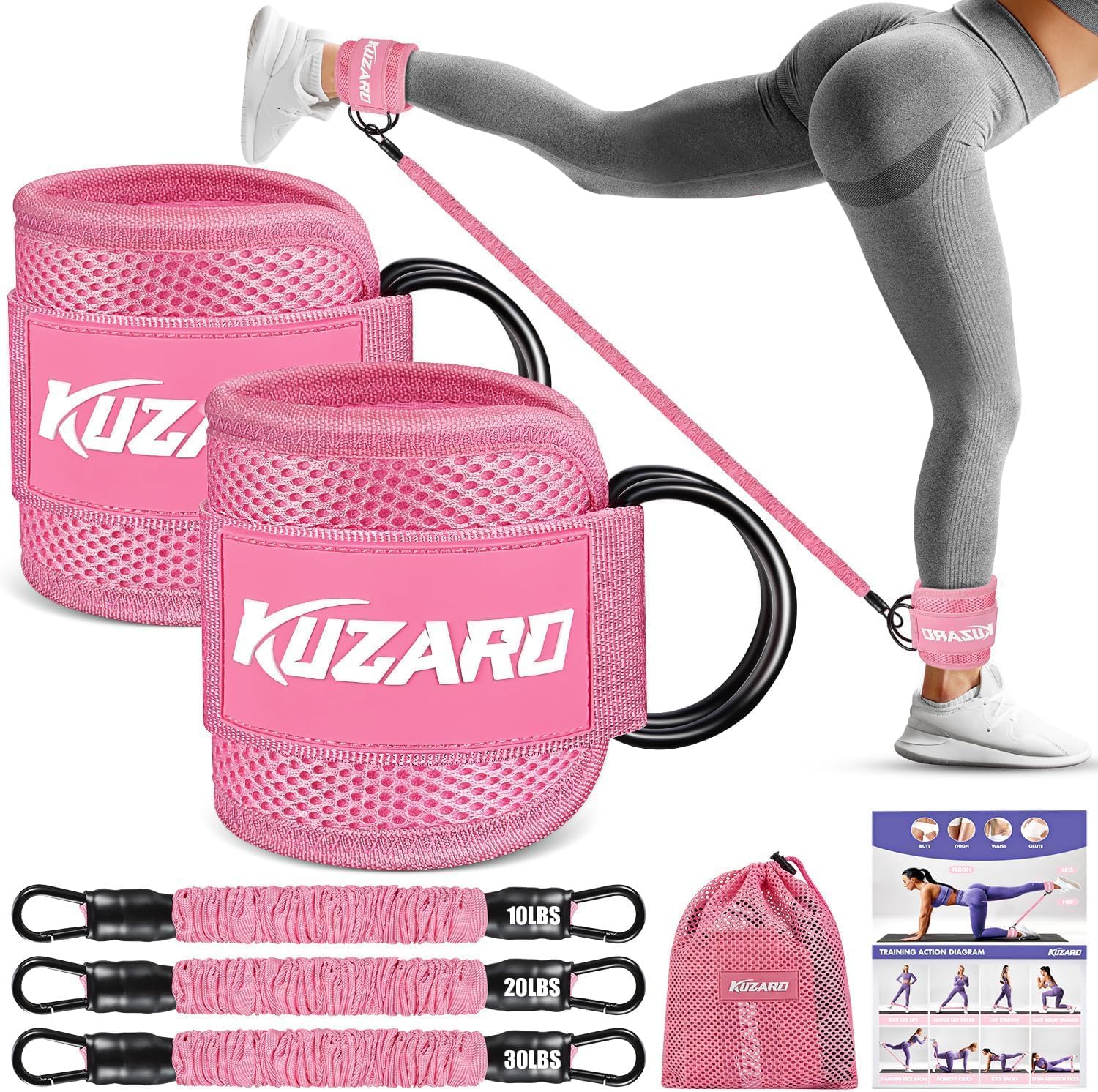 KUZARO Resistance Bands Set with Ankle Straps, Legs and Glutes Workout Equipment, Ankle Weights Bands for Women, Booty Exercise Equipment for Kickbacks and Hip Training, Home Gym Fitness Equipment