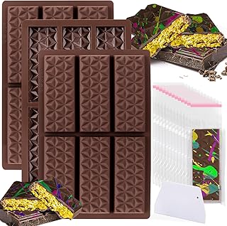 AIERSA 3Pcs Silicone Dubai Chocolate Bar Mold Deep, Thick Chocolate Molds, Candy Bar Mold for Filling Dubai Chocolate Pistachio Bar, Knafeh Stuffed Chocolate Bars