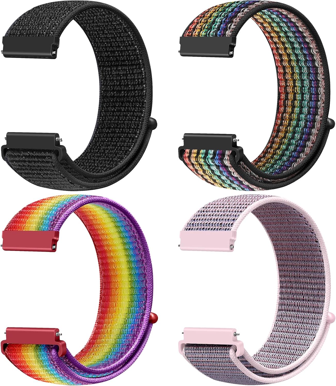 Runostrich Quick Release Nylon Watch Strap 18mm 19mm 20mm 22mm 24mm, Nylon Sport Loop Bands Replacement Strap Women Men, 4pcs