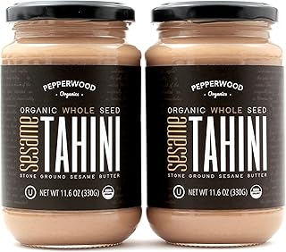 Organic Whole Sesame Tahini Paste - Unhulled & Stone-Ground - Silky Smooth Texture in Hummus, Dips, Dressings - Unsalted, Nut-Free, Kosher, Paleo, Keto 11.6 oz Glass Jar (2-Pack) Pepperwood Organics