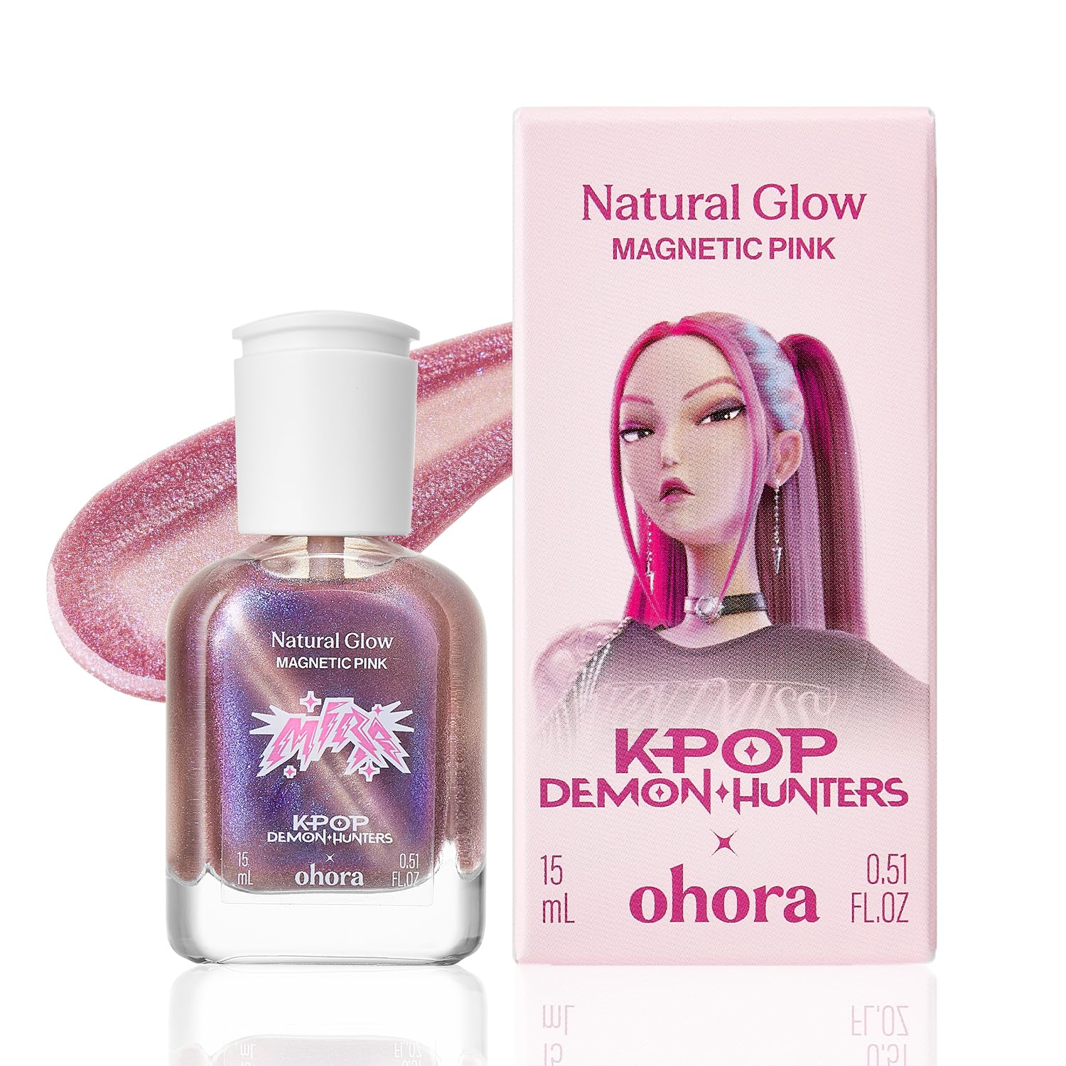 ohora x KPDH Magnetic Nail Care Polish MIRA (Pink), Cat Eye Effect, 15 mL