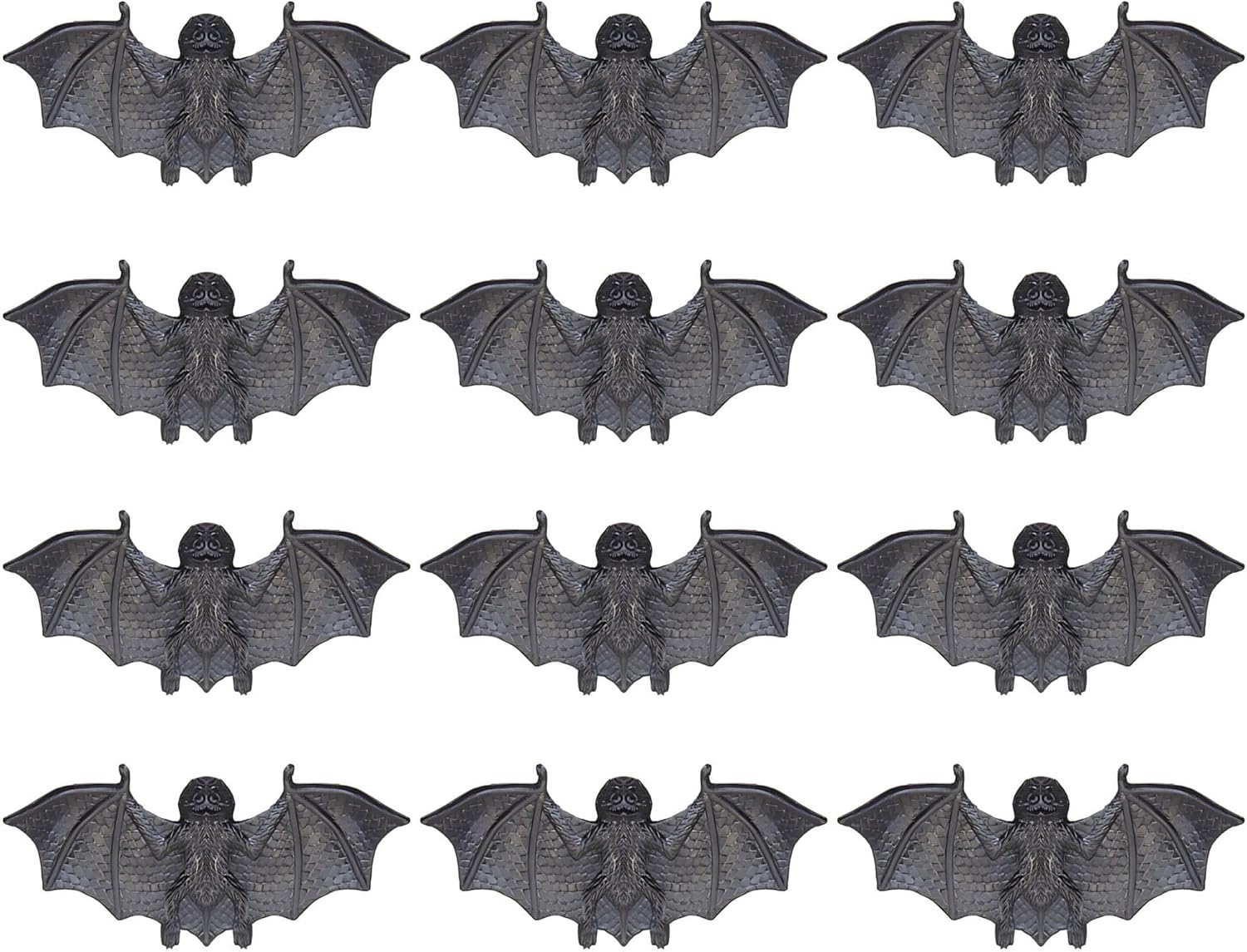 AKH® Halloween Rubber Bats | Pack of 12 | Realistic Black Hanging Decorations for Spooky Halloween Decor, Creepy Party Props, and Haunted House Decoration
