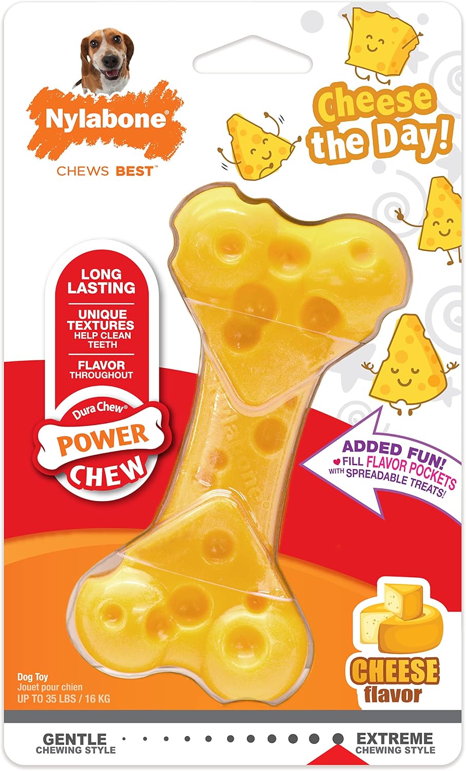 Nylabone Power Chew Cheese Bone Dog Chew Toy, Cheese Flavor, Medium