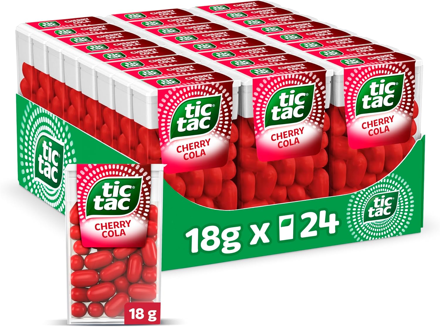 Tic Tac Mixers Cherry Cola Mints Sweets, Mints, Party Bag Fillers, On the Go Refreshment, Bulk Box of 24 x 18g Packs