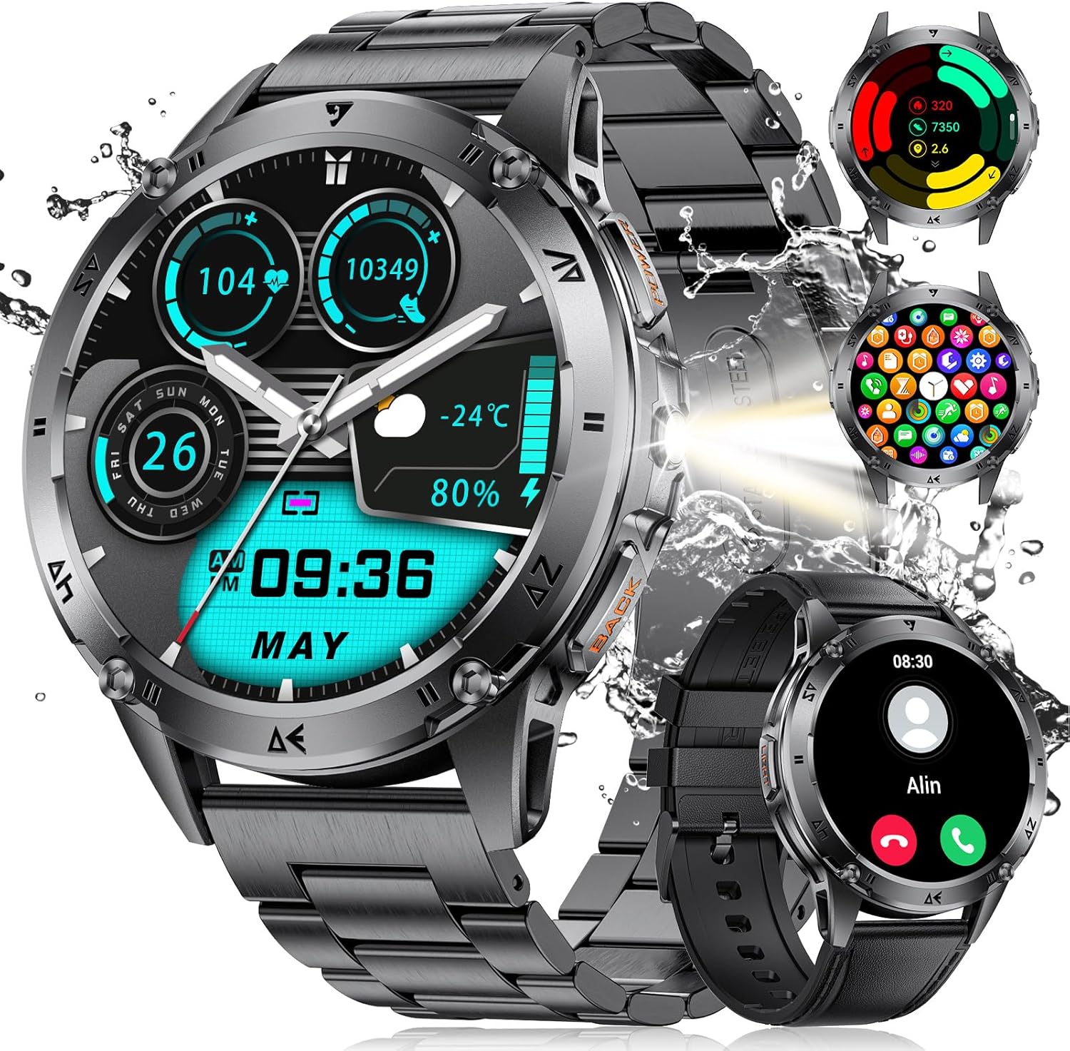 FEELNEVER Smart Watch for Men with Flashlight, 1.43" Amoled Always-on Mens Smart Watch with Make/Answer Call, IP68 Smartwatch with Heart Rate Sleep Monitor SpO2, 120 Sports Modes for Android iOS