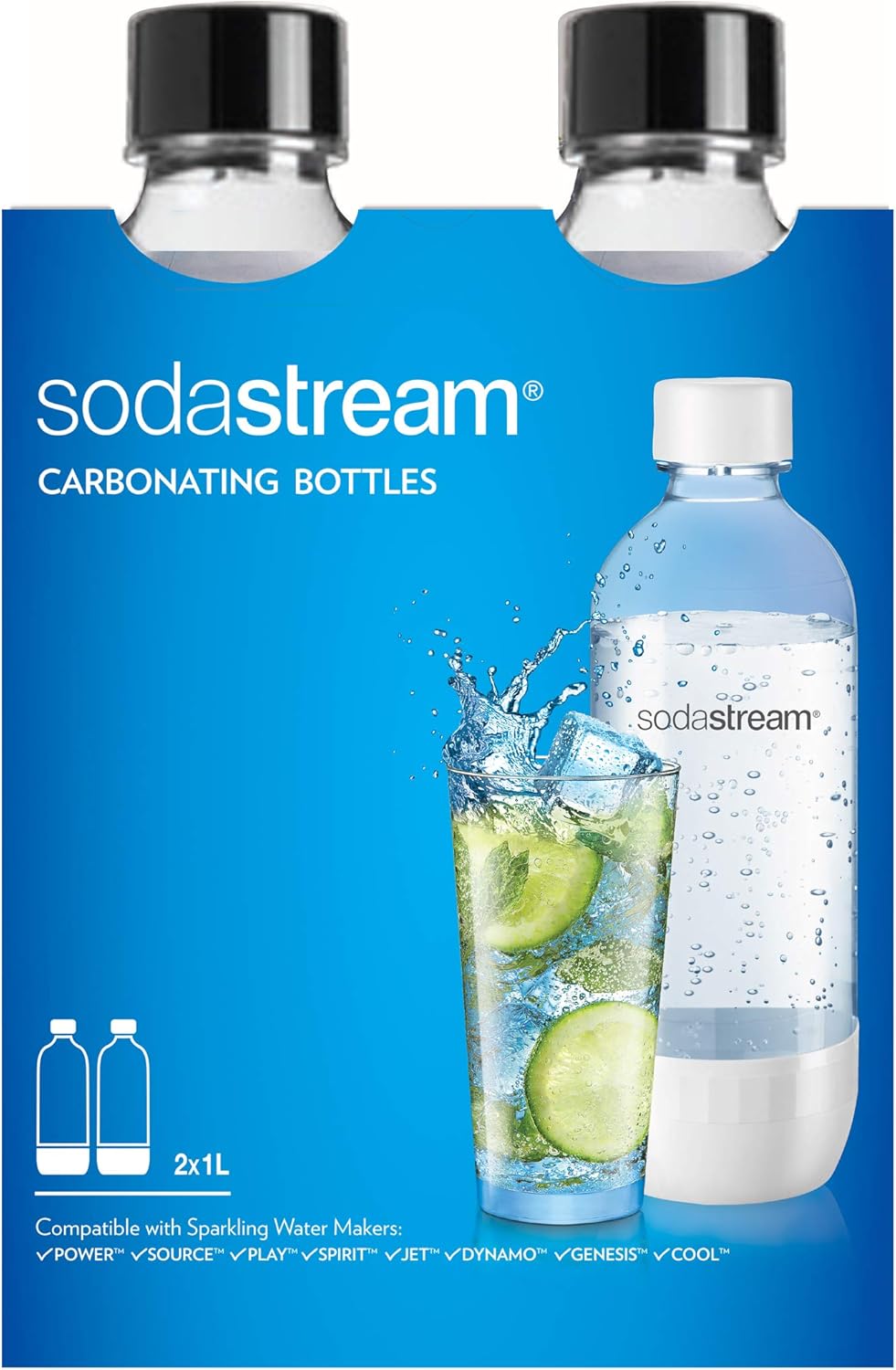 SodaStream Classic Dishwasher Safe 1L Carbonating Bottle, Pack of 2 (Black)