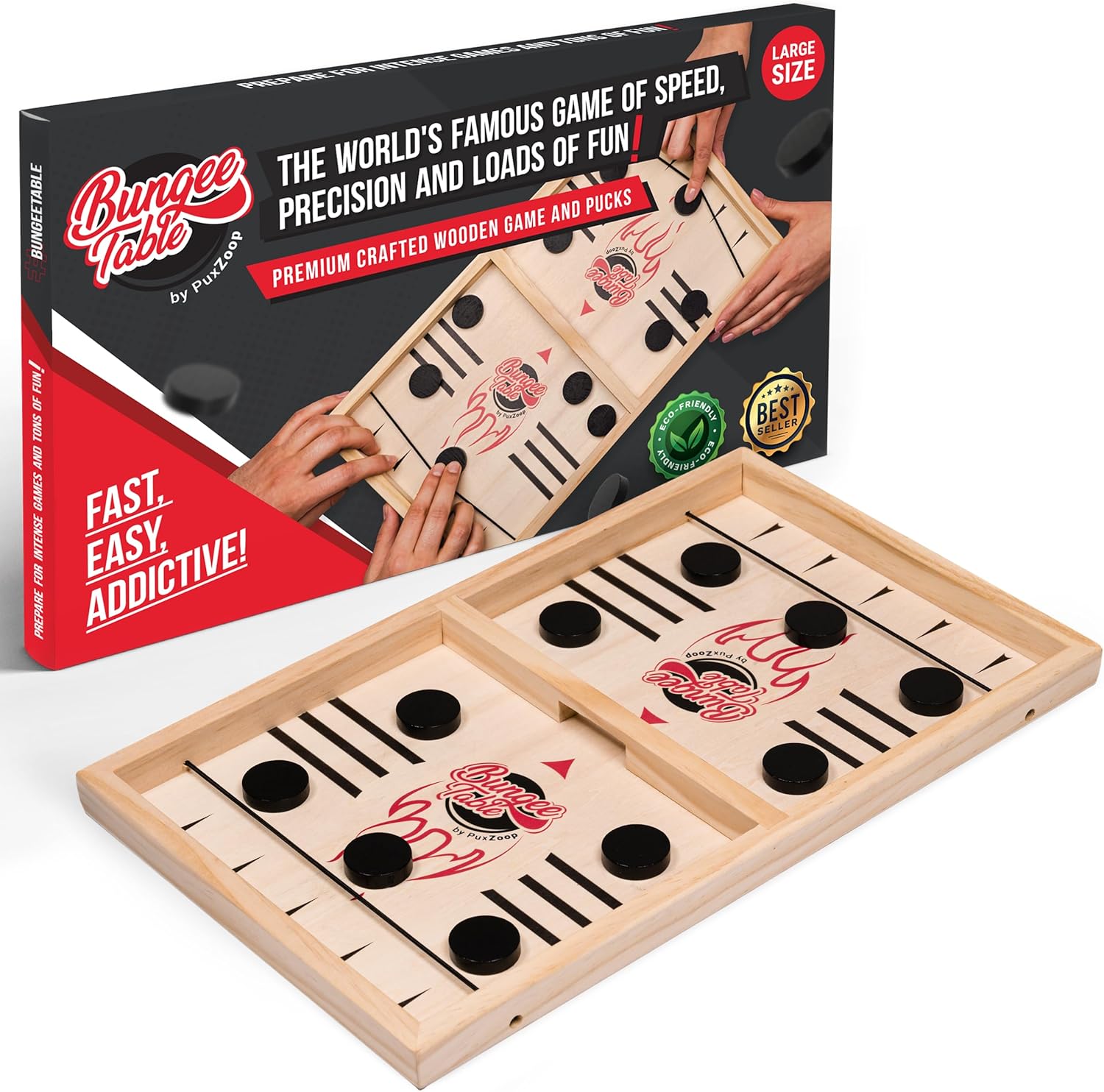 Fast Sling Puck Game - Test Your Speed and Accuracy with This Fast-Paced Wooden Air Hockey Board Game - Guaranteed Fun for Family Night or Friends Party
