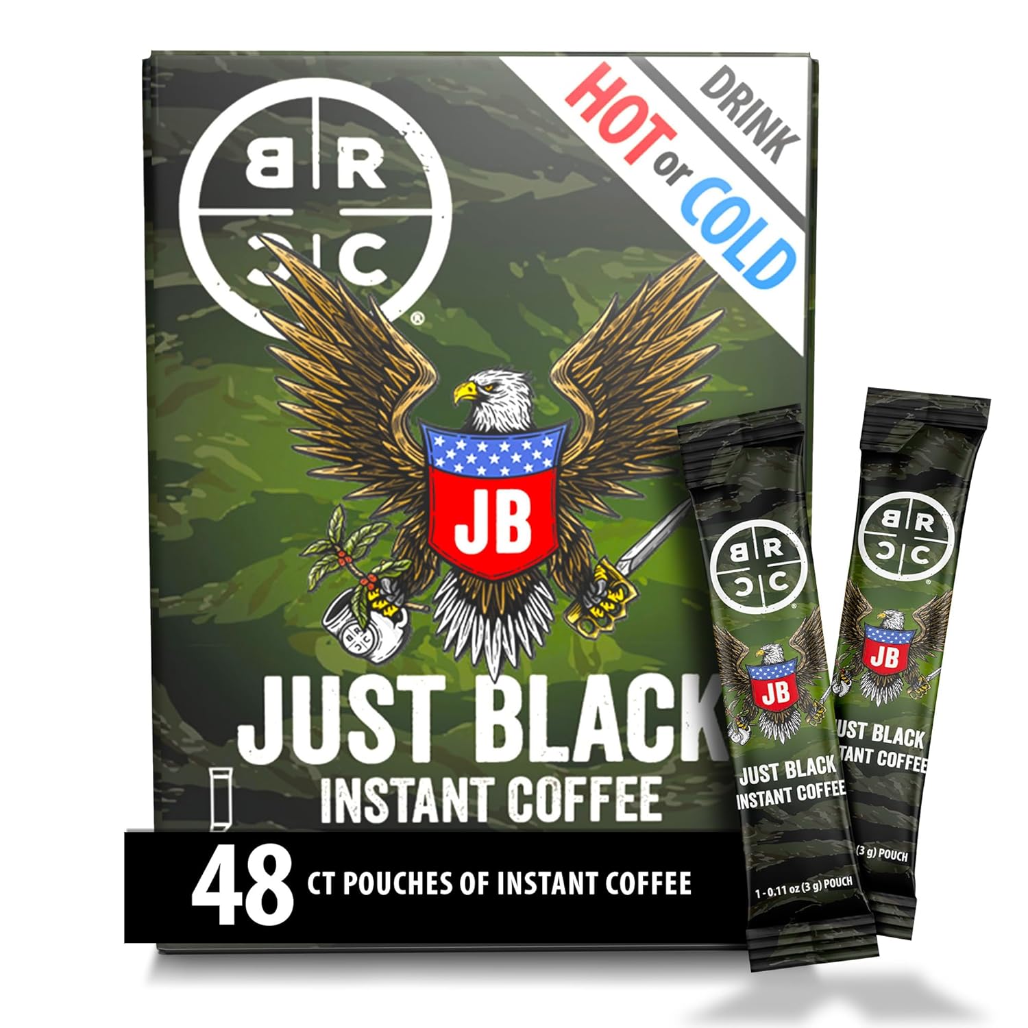 Black Rifle Coffee Company Instant Coffee Sticks - Roasted Blend Made from Pure Arabica Beans - Colombian & Brazilian Beans - Veteran Founded & American Made (Just Black, 48 Count)