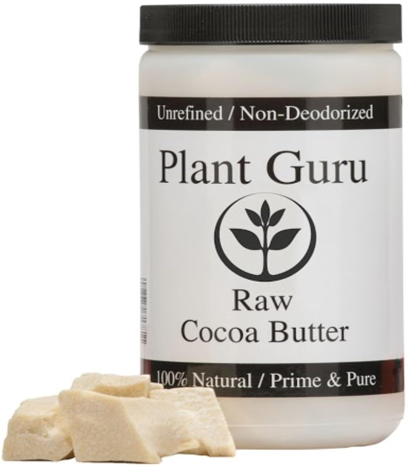 Plant Guru Raw Cocoa Butter 16 oz. / 1 lb. 100% Pure Unrefined FOOD GRADE Arriba Nacional Cacao Bean, Bulk Rich Chocolate Aroma For Lip Balms, Stretch Marks, DIY Base For Body Butters & Soap Making