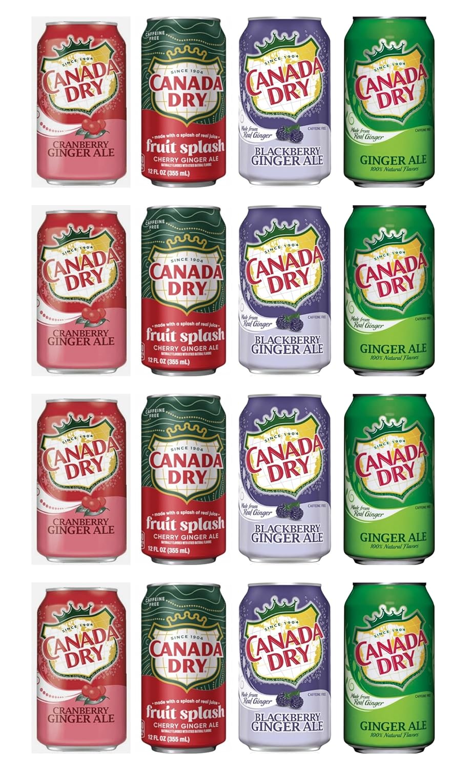 Canada dry Ginger Ale Variety Pack, Cranberry, Blackberry, Splash, Regular, 12 fl oz, 16 cans 192 Fl Oz