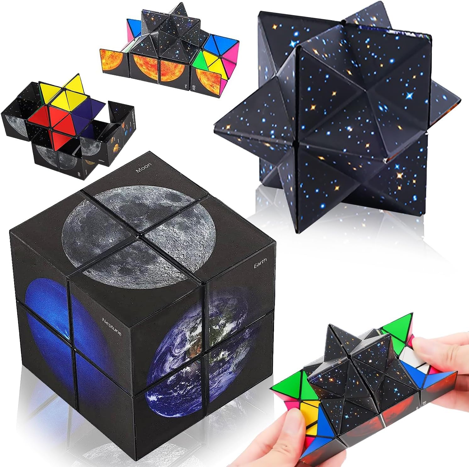 Aonuily Magic Cube, 2 in 1 Rubix Cube Infinity Cube Fidget Toy 3D Puzzle Cube Game for Kids and Adults Stress Relief Gift (Planet)