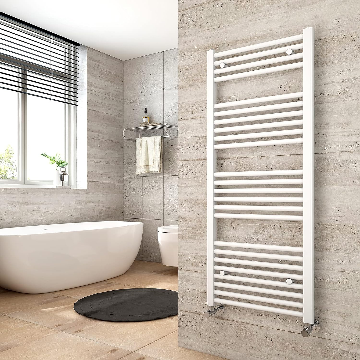 Heilmetz Bathroom Towel Radiator 1600 x 500mm White | 24 Bars, Versatile Wall/Floor Mounted, Heated Towel Rail, Central Heating Compatible