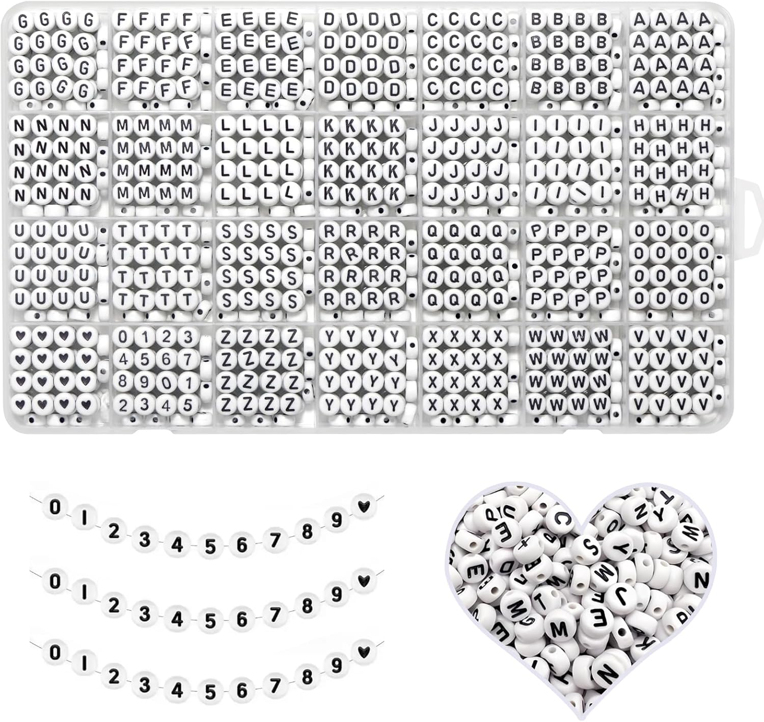 Alphabet Beads A-Z 1300+Pcs Letter Beads, Acrylic 4x7mm Round Letter Beads Kits,Black Digit and Colorful Smile Beads for Bracelets Necklaces DIY Jewelry Making (Black,1300+PCS)