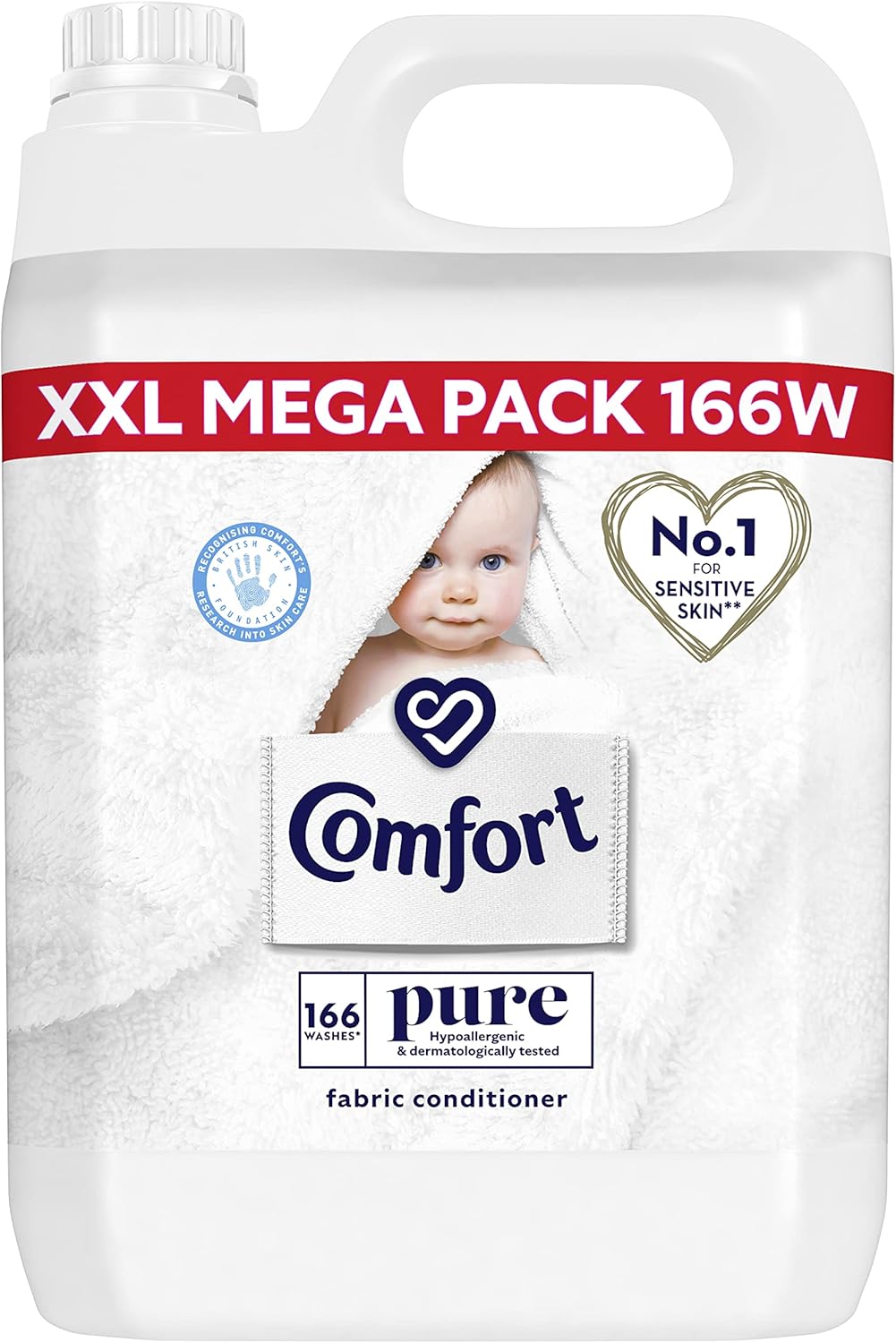 Comfort Pure Sensitive Gentle for Skin Fabric Conditioner Softener 166 Wash 5L Upto 5 months supply