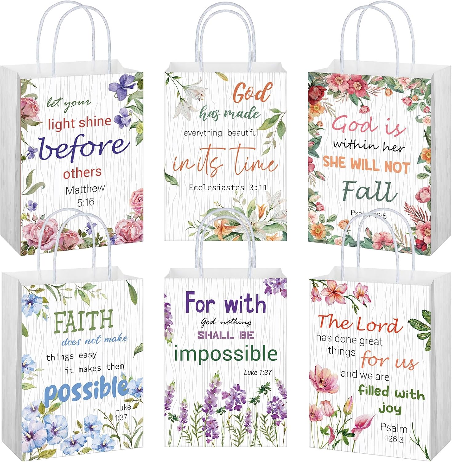 Yeaqee 48 Pcs Religious Gift Bags Bible Verse Treat Inspirational Flower Paper Bags with Handles for Women Christian Church Gifts Bulk for 2025 Graduation Wedding Birthday First Communion Baptism
