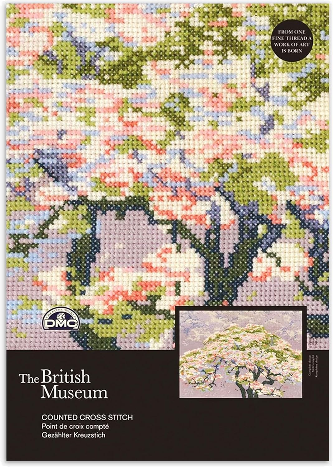 DMC Cherry Blossoms Kit, Contains Threads, Aida 14 Count Fabric, and Needle