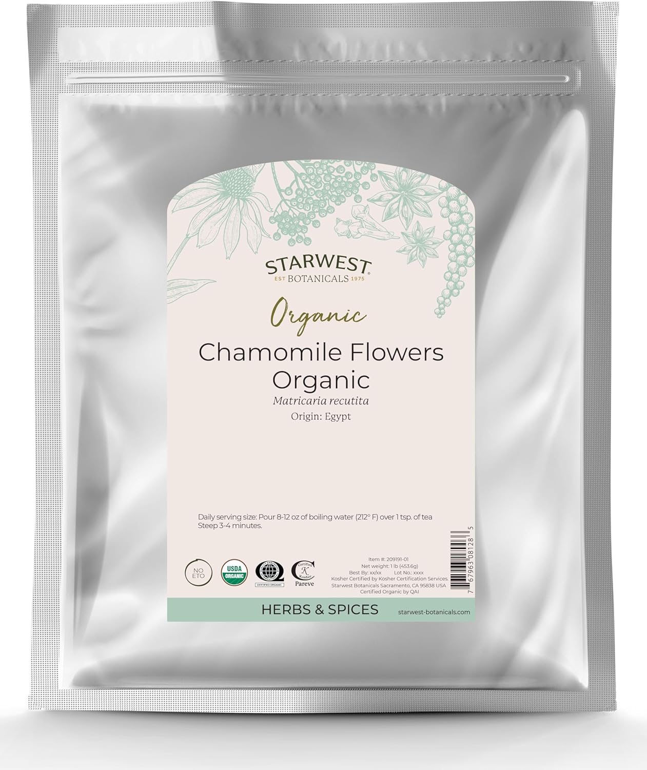 Starwest Botanicals Organic Chamomile Flower Whole (Egypt), 1 Pound