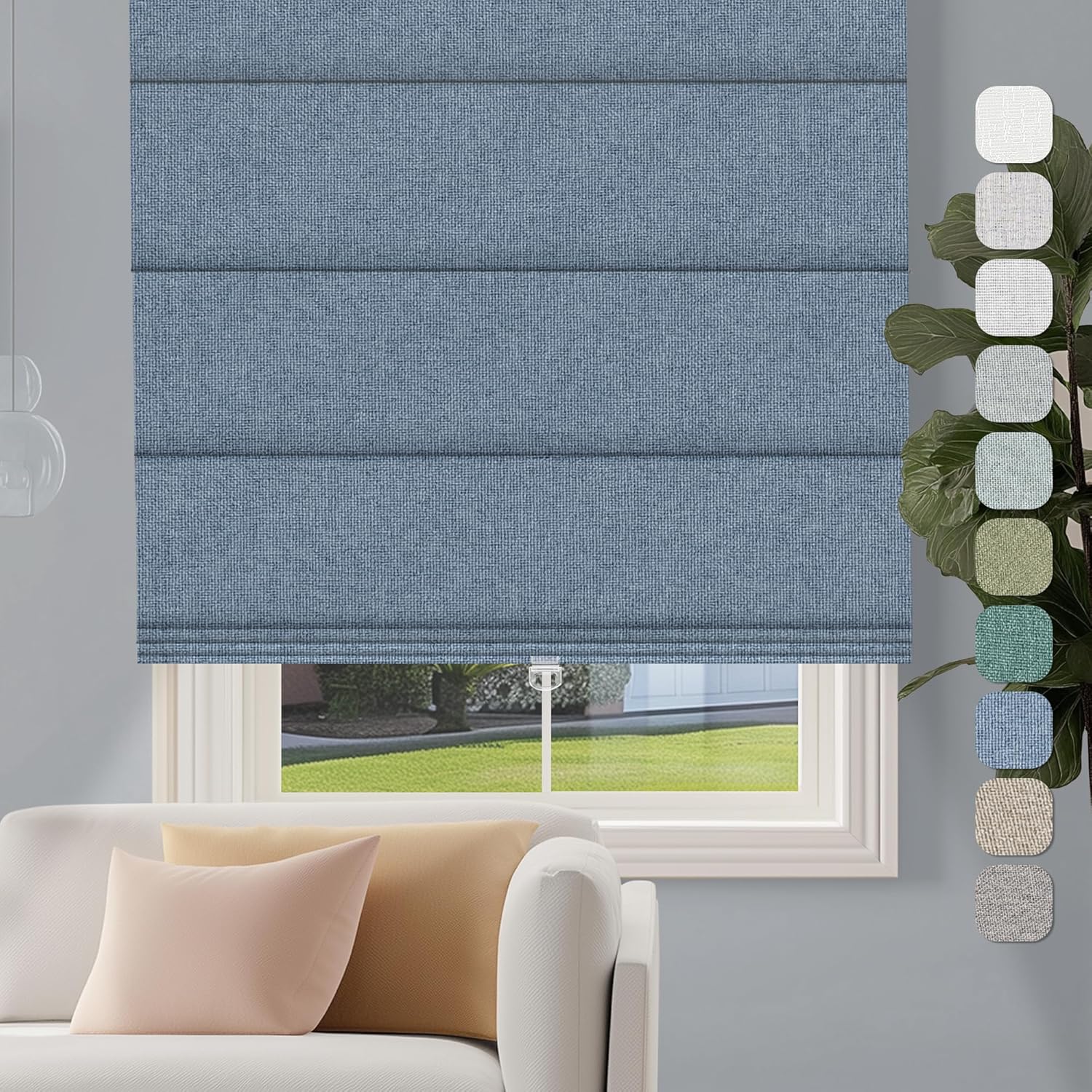 Cordless Roman Shades for Windows - Blue, Blackout Roman Shades Fabrics, Roman Blind for UV Protection Thermal Insulation for Bedroom, Living Room,Office,34" W x 56" H