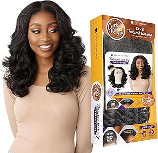 Sensationnel Kinky Edge 13x6 Lace Wigs - Kinky Edge Body Wave 18-inch glueless synthetic wig - CKCO Kinky Edge Body Wave 18 Inch (1 JETBLACK)