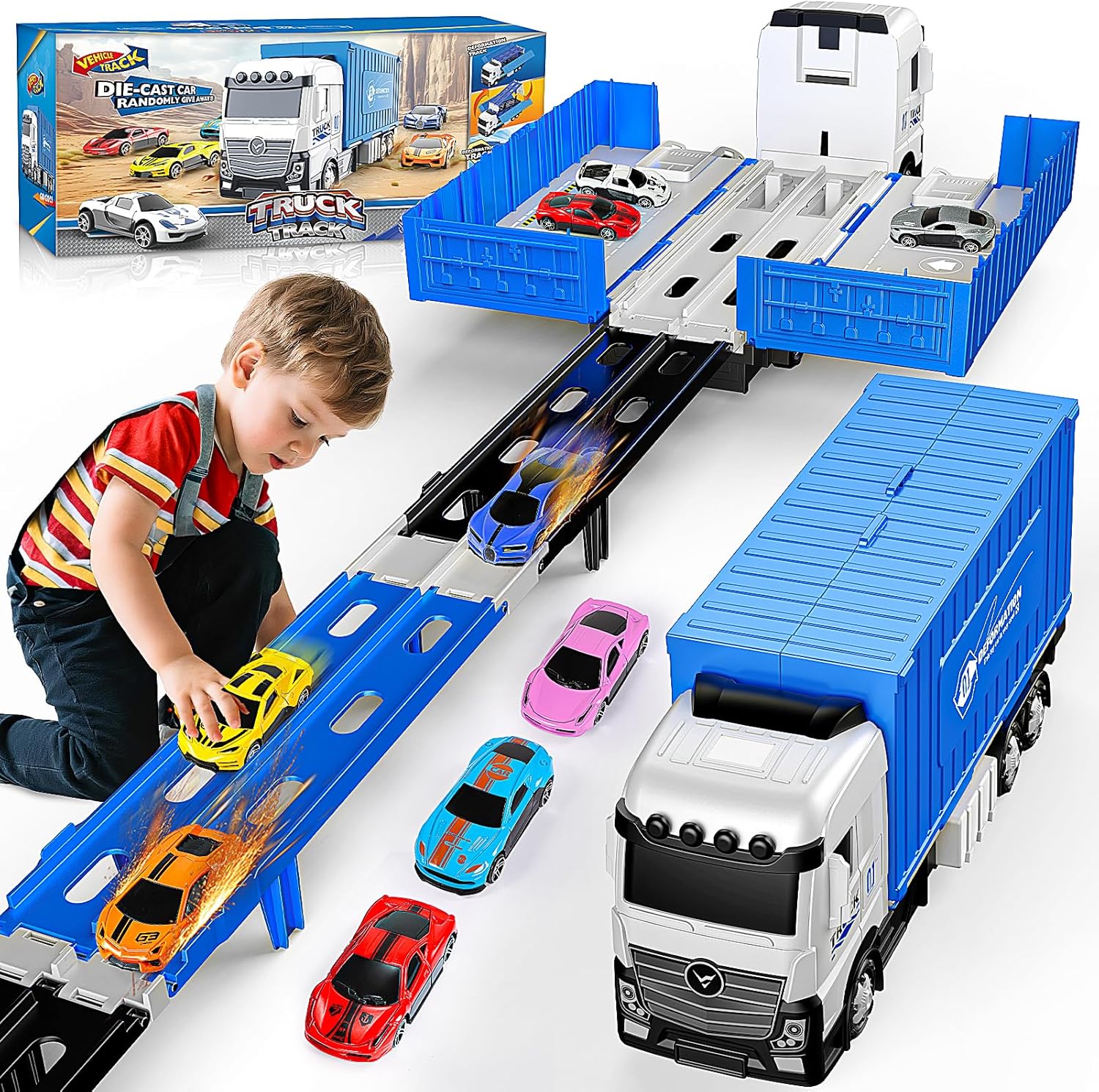EUTOYZ Transport Truck Toys for for 2 3 4 5 6 Year Olds Boy Gifts, Kids Toys Age 2-6 Car Transporter Toy Cars Birthday Presents Xmas Gifts for 2-12 Year Olds Fun Games Race Truck for Toddlers